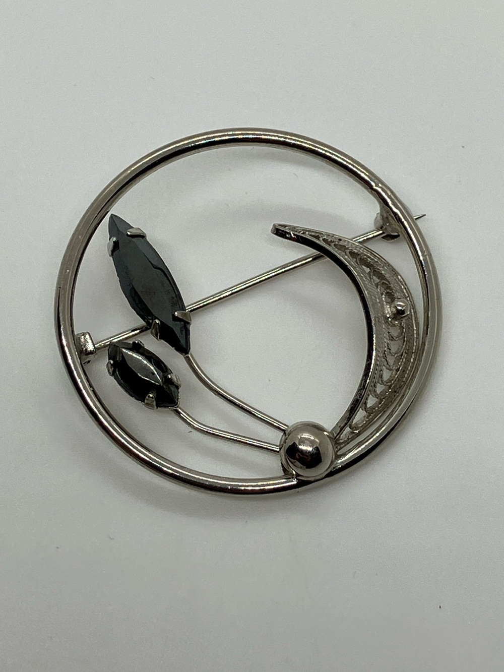 Vtg Amstel Sterling Silver & Alaskan Black Diamond / Hematite Floral Brooch